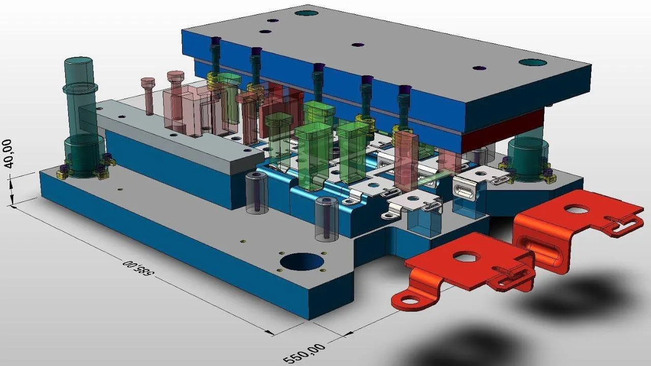 Mô hình 3D chi tiết của một bộ khuôn đột dập được thiết kế trên phần mềm CAD